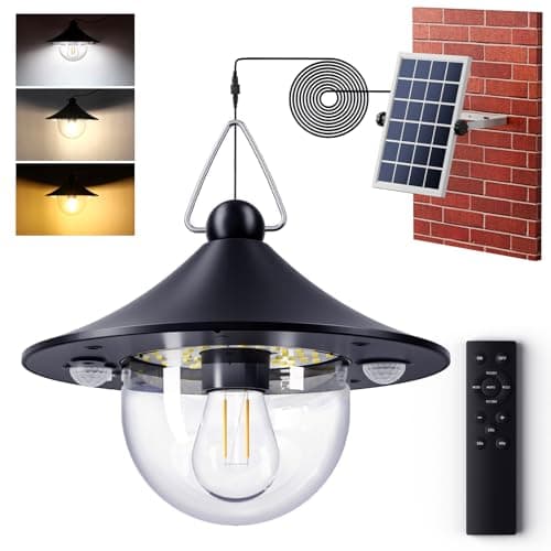 Image of Quntis Solar Pendant Lights Outdoor, 1000LM Motion Sensor Solar Shed Light with Remote Control, 3 Colour Temperatures, IP65 Waterproof, Split Solar Security Lights for Garden Garage Patio 1 Pack