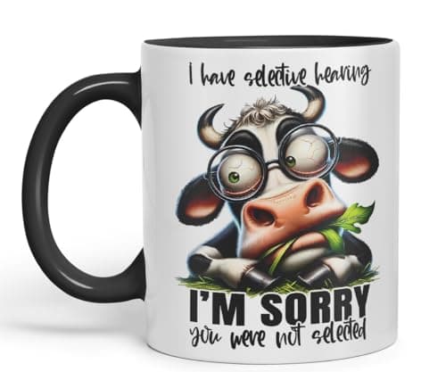 Image of Vixar Mug with I Have Selective Hearing – I’m Sorry You were Not Selected Coloured Ceramic Mug Cup 11oz Funny Sarcastic Gift (Black)