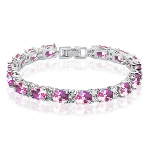 Image of Deyanse Tennis Bracelet for Women, 18K White Gold Plated Bangles with Pink Oval & White Round 5A Cubic Zirconia, Hypoallergenic 7 Inch Birthstone Bracelet, Fashion Women's Bracelets with Gift Box
