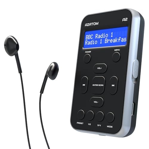Image of Portable DAB/DAB+ & FM Digital Radio | Sports Earphones Included | Clear Digital Display | Rechargeable Battery (10-12 Hours) | Perfect for Sports, Hiking or Working | AZATOM A2 (Black)