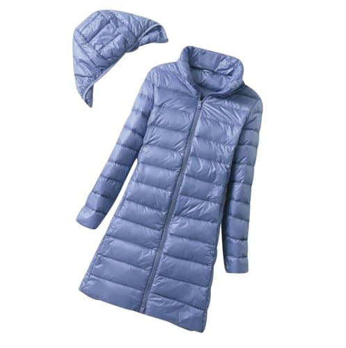 Image of Ladies Lightweight Puffer Jacket Long Packable Down Jacket Women Ladies Oversized Longline Hooded Puffer Coat Padded Jackets Womens Quilted Jackets with Hood Down Coats Puffa Coat for Women Blue 3XL
