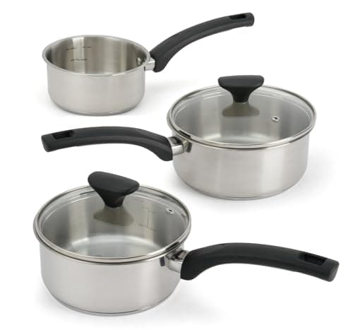 Image of 3 Piece Saucepan Set - 14cm 16cm & 18cm Sauce Pot Set Induction, Gas Electric Hobs Pan Stainless Steel Sauce Pans