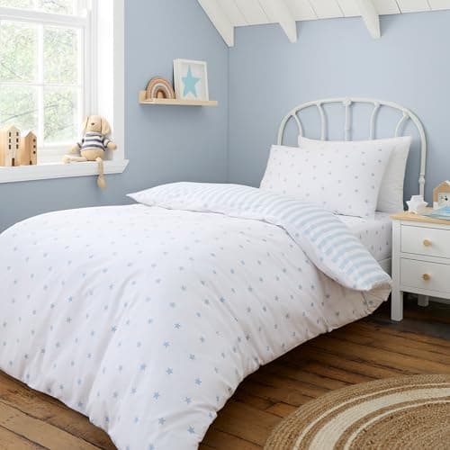 Image of Bianca Mini Star & Stripes Reversible Cotton Junior Duvet Cover Set with Pillowcase Blue