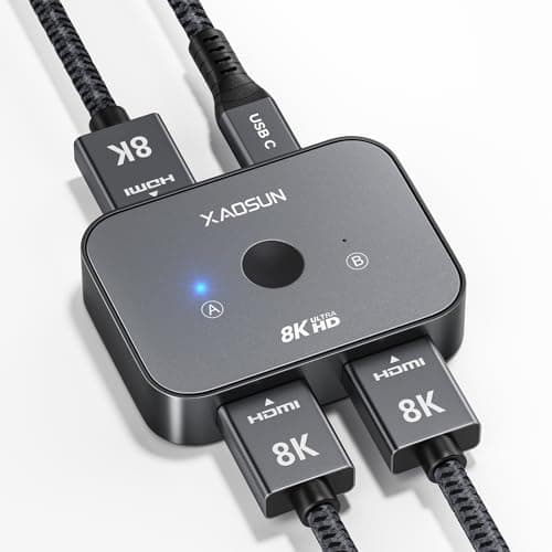 Image of XAOSUN 8K HDMI 2.1 Switch, 48Gbps Bi-Directional HDMI Splitter 1 in 2 Out/2 in 1 Out,8K@60Hz 4K@120Hz Switcher for HDR, 3D, Dolby, Switcher for PC,Xbox,HDTV,PS5/PS4,Roku,Blu-Ray, Plug&Play (No Cable)