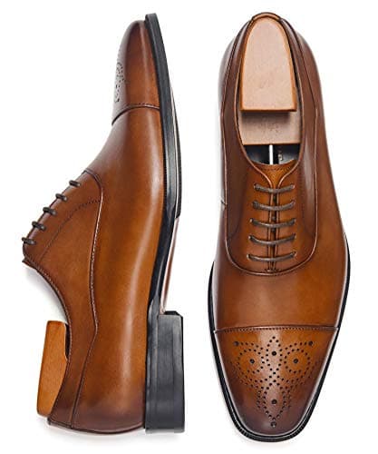 Image of FRASOICUS Men's Dress Shoes Leather Classic Lace Up Oxford Formal Shoes for Men, Brown, 6 UK