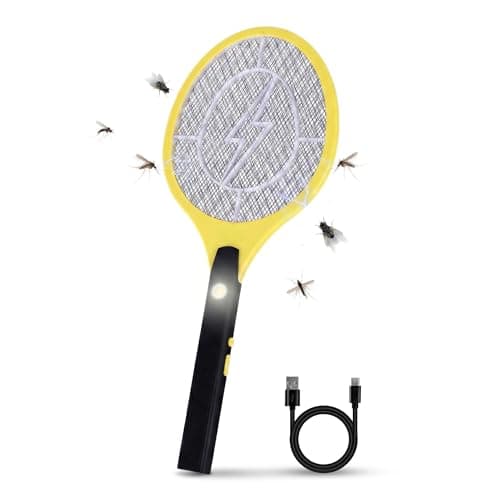 Image of Straame Rechargeable Electric Fly Swatter & Fly Zapper, USB-C Charging, COB LED Light and 3000–3700 V Triple Mesh, Bug Zapper Racket Fly Catcher for Home, Garden, Indoor & Outdoor Use Mosquito Killer