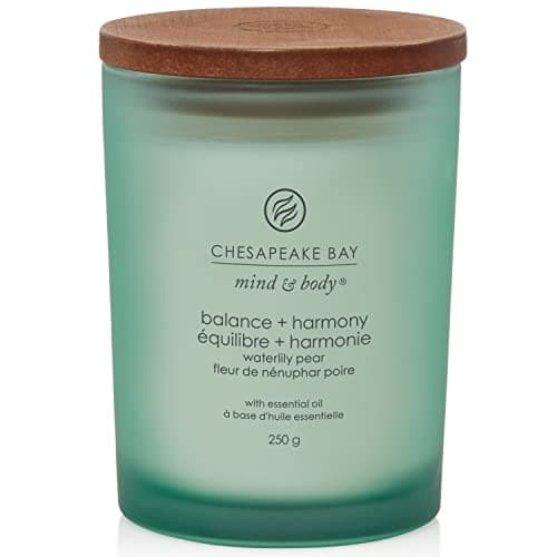 Image of Chesapeake Bay Scented Candle | Balance + Harmony (Water Lily Pear) Medium Aromatherapy Tumbler Candle | Burn Time: Up to 57 Hours | Mind & Body Collection | Gifts for Women