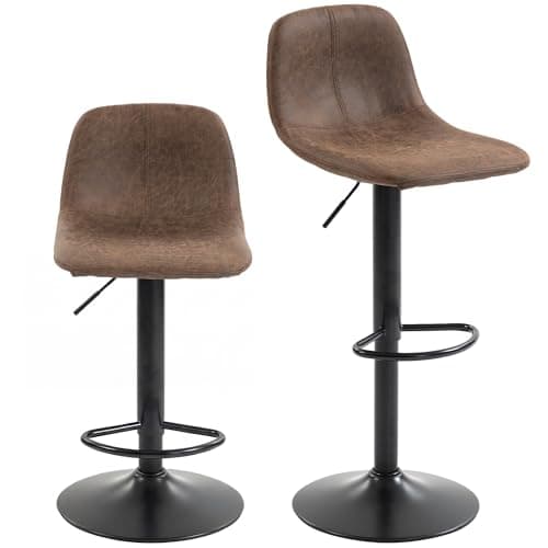 Image of HOMCOM Bar Stools Set of 2, Modern Swivel Barstools, Height Adjustable Breakfast Bar Chairs with Footrest for Kitchen Island and Dining Room, Brown