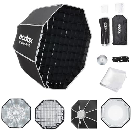 Image of Godox UL-Octa Quick Release Octa Softbox 60cm, Octagonal Bowens Mount Softbox with Honeycomb Grid & Diffuser Plate for Portrait, Beauty & Studio Photography