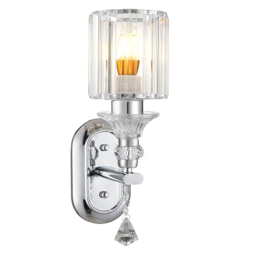Image of Warmiehomy Modern Crystal Wall Light Sconce, Silver Single Dimmable Wall Sconce, 34cm Wall Mounted Light with E27 Bulb Base, Indoor Lighting Wall Lamp Sconces for Living Room, Bedroom, Hallway