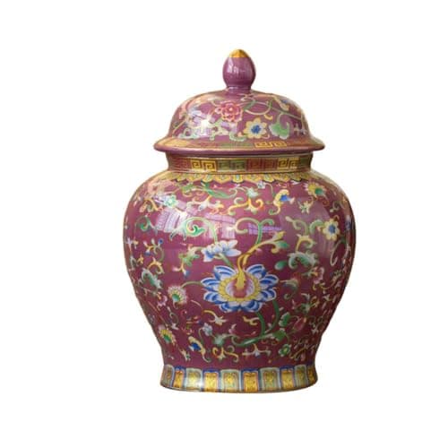 Image of Chinese Ginger Jar with Lid,Traditional Chinese Porcelain Ceramic Ginger Vase Jar Lid,Multi & Storage Tea with Stora Purpose