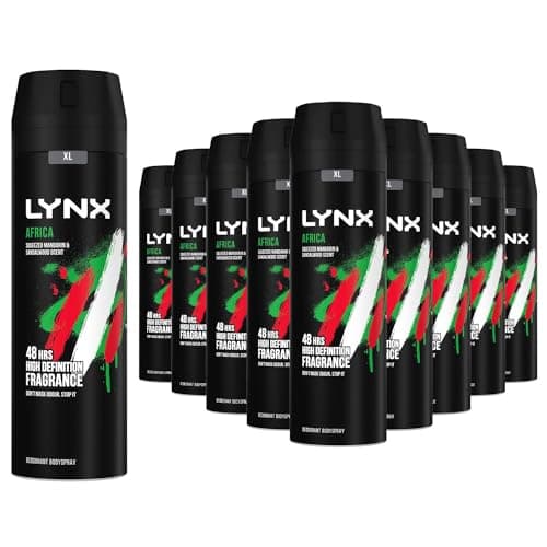 Image of 12 Pack of 200ml Lynx Africa Men's Fragrance, Aluminium Free Masculine Body Spray Deodorant, Fresh And Long Lasting Odour Protection, Large 2 Month Supply