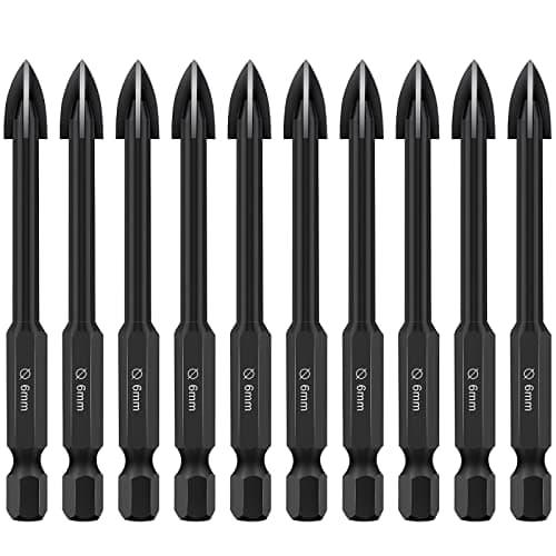 Image of 10PCS Glass and Tile Drill Bit, 6 mm Masonry Drill Bits Set 1/4 Hex Shank Concrete Drill Bit Set Porcelain Tile Drill Bits for Glass Mirrors Porcelain Concrete Brick Wall Wood Aluminium