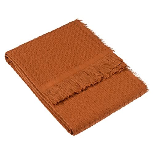 Image of furn. Yard Abel Waffle Throw – Ultra-Soft Textured Waffle Weave Fringed Trim (Pecan – 130 x 180cm)