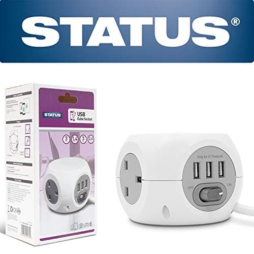 Image of Status White Cube Socket | 3 Way Cube with 3 USB Adapter Socket | 1.4m Extension Lead | S3W1.4M3XUSB1PK6
