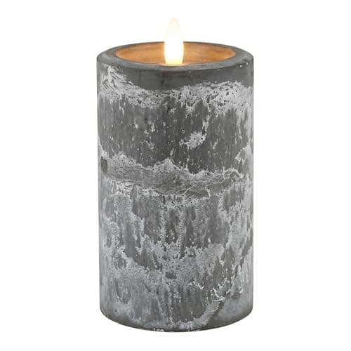 Image of MIJOMA LED Candle in Elegant Marble Look with Realistic Flame Effect - Authentic Warm White Glow, 6/18 Timer, Battery Operated, for a Cosy Stylish Home (Concrete Grey, Diameter 7.5 x Height 12.5 cm)