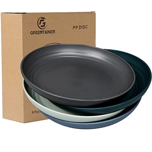 Image of Greentainer 10 inch Large Dinner Plates, Set of 4 Unbreakable & Lightweight Dinner Dishes Dessert Pizza Pasta Bread Snack Salad Plate for Picnic, Camping & BBQ, Microwave & Dishwasher Safe