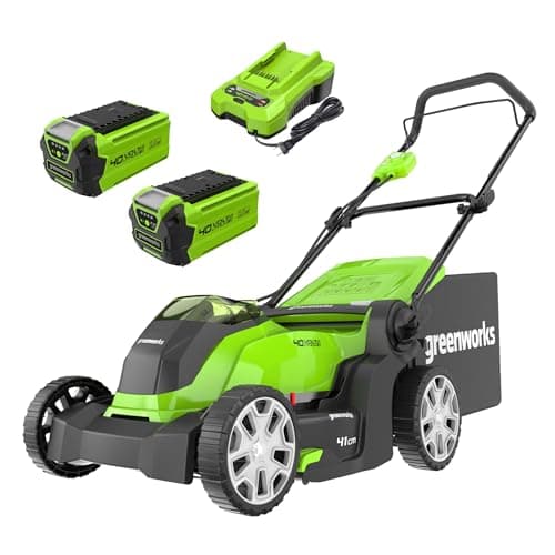 Image of Greenworks 40V Cordless Lawnmower for Lawns up to 500m², 41cm Cutting Width, 50L Bag, Two of 40V 2Ah Batteries & One Charger, 3 Year Guarantee-G40LM41K2X, Green, Black, Grey
