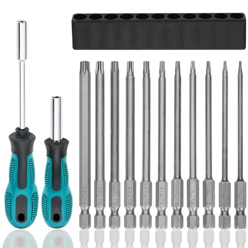 Image of Prebarfun 14pcs Torx Screwdriver Bit Sets, 100mm Star Screwdriver Set, Torx Security Bits, Long Torxs Bits for Impact Drill, Ratchet Wrench Etc
