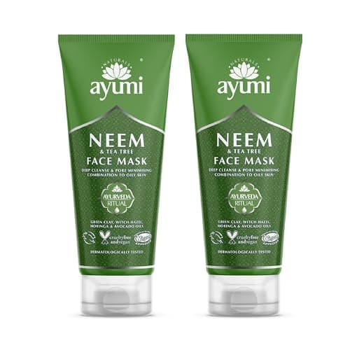 Image of Ayumi Neem & Tea Tree Face Mask | Oil Control Clay Mask for Oily Skin |Green Clay Face Mask for Acne Treatment |Kaolin Clay Mask for Pores |Witch Hazel to Soothe Irritation|Mask for Face care |2x100ml