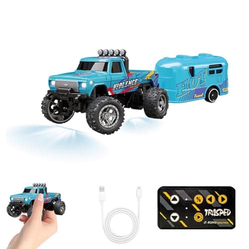 Image of Mini RC Remote Control Monster Truck Toy - 1/64 Scale Alloy Cars with Headlights, Rechargeable Monster Truck Toys, Type-C Charging 2.4GHz Micro RC Car Offroad for Adults Kids