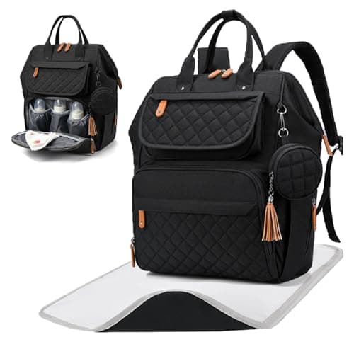 Image of TBIBINWP Large Baby Changing Bag Backpack, All-in-One Multi-Function Baby Diaper Backpack, Bebe Travel Bag, Nappy Bags Baby for Mum Pram Bag (Black)