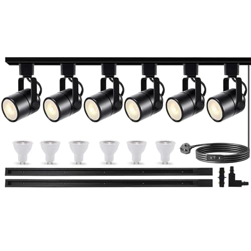 Image of Bravsekai Advanced LED Track Lighting Kit with Replaceable GU10 Bulbs, 6-Lights Dimmable Track Lights with 2x1m H Type Track Rails, 10W 4000K Natural White Indoor Spotlight Fixture for Any Space