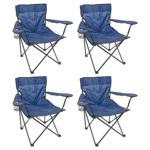 Image of Harbour Housewares Folding Camping Chairs - Navy - Pack of 4 - Canvas Outdoor Lawn Seat for Picnic, Garden, Beach, Hiking, Fishing