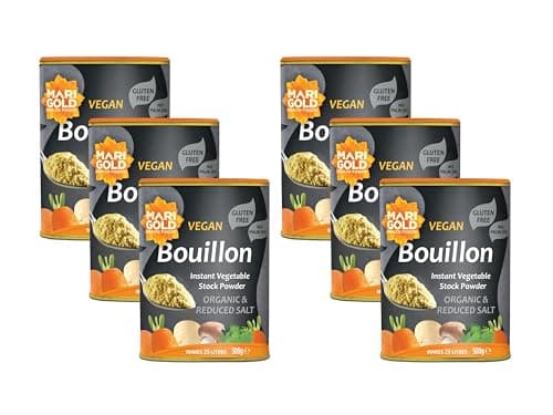 Image of Marigold Organic Reduced Salt Vegetable Bouillon Powder, 500g (Pack of 6) – Instant Vegan Stock Powder, 38% Less Salt, Natural Ingredients, Gluten-Free – Perfect for Soups, Stews & Sauces.
