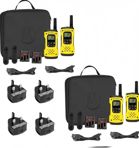 Image of Motorola Walkie Talkie T92 H20 Waterproof Two Way Radio - Quad Pack (Pack of 4) + UK Plugs