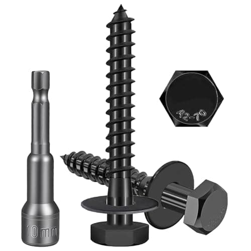 Image of BieMian 20Pcs M6 x 50mm Coach Screws, 304 Stainless Steel Hex Head Lag Bolts with Washers & Drill Bit - Black Oxide Coated for Outdoor Wood Construction