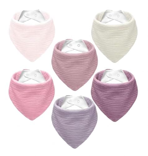 Image of NISXABEBE Muslin Baby Bibs 6 Pack Dribble Bandana Bibs Cotton Drool Bibs for Teething Soft and Absorbent with Adjustable Snaps(Girl)