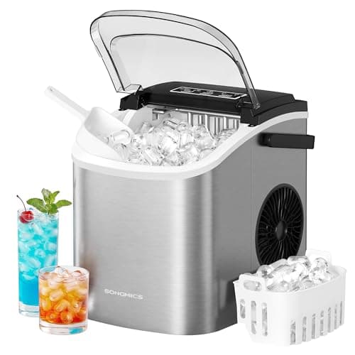Image of SONGMICS Ice Maker Countertop, Ice Cube Machine with Self Cleaning, 6 Minutes 9 Cubes in 2 Sizes, 12 kg in 24 h, Portable for Kitchen Home Office Dorm Party Camping, Silver Grey XZB001E1UK