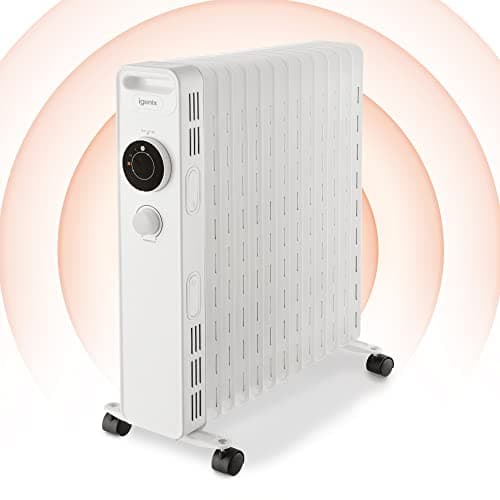 Image of Igenix IG2625 Oil Filled Radiator, 2.5kW/2500W 13 Fin Electric Heater with 3 Adjustable Heat Settings & Overheat Protection, White