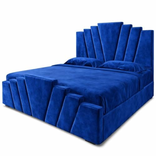 Image of Atomic Sleep Luxury Panel Ottoman Storage Bed Frame with Gas Lift | Plush Velvet | Single, Small Double, Double, King & Super King | Handmade in the UK (Blue Plush, 4FT 6in- Double)