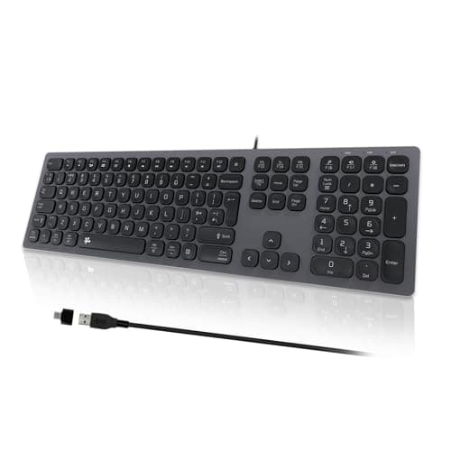Image of B.FRIENDIT Slim USB Wired Keyboard – UK Layout Soft Touch and Quiet Key, Compatible with Apple iMac, Macbook, Mac and PC, Computer Keyboard with Numeric Keypad – Space Gray