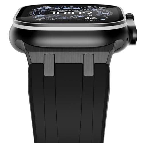 Image of NewWays Silicone Strap Compatible with Apple Watch 49mm 46mm 45mm 44mm 42mm(Series 3 2 1),Sport Straps Replacement Band for iWatch Ultra 3 2 1 Series 11 10 9 8 7 6 SE 5 4 3 2 1,Black/Black Connector