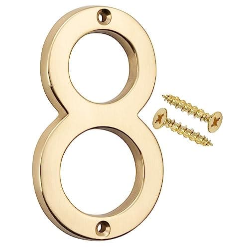 Image of Merriway BH04234 Polished and Lacquered Solid Brass Screw-On House Flat Gate Post Numeral 75 mm (3 Inch) Number 8