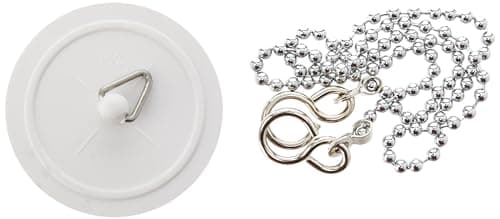 Image of Merriway BH03432 45mm (1. 3/4 inch) White Basin Bath Plug Stopper with 450mm (18 inch) Polished Chrome Ball Chain