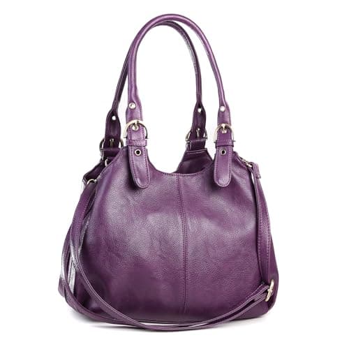 Image of AOSSTA Women's Tote Bag Multi Pockets Soft Leather Hobo Shoulder Bags With Long Strap Ladies Handbags Large Crossbody Bags (Purple)