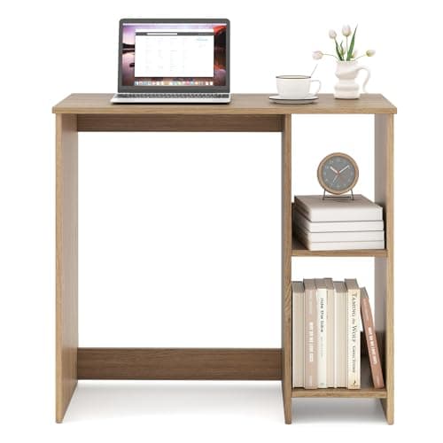 Image of CASART Compact Computer Desk, Small Writing Desk with Storage Shelves, Space-saving Home Office Laptop Workstation for Small Space in Bedroom Study Living Room (Natural, 80 x 40 x 74cm)