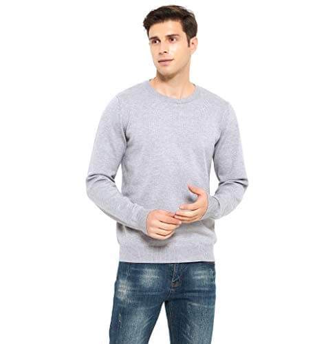 Image of ZLUXURQ Men's Crewneck Long Sleeve Pullover Soft Sweater Melange Gray, Size L