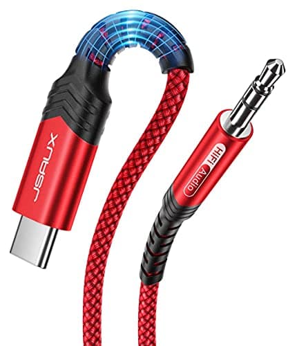 Image of JSAUX USB C to 3.5mm Jack Audio Aux Cable [50cm], Aux to USB C Cable Type C to 3.5mm Male Headphone Adapter Car Stereo Cord Compatible with iPhone 15 Pro Max, Galaxy S24 S23 Ultra, iPad Pro-Red