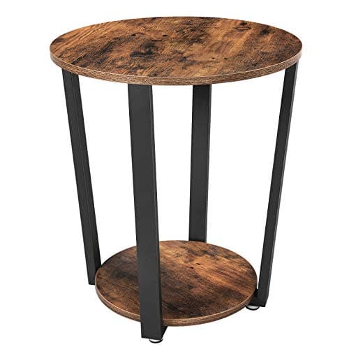 Image of VASAGLE Side Table Round Table with Steel Frame for Living Room Bedroom Easy Assembly Industrial Rustic Brown and Black LET57X
