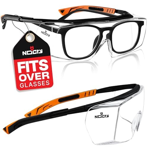 Image of NoCry Over-Glasses Safety Glasses - with Clear Anti-Scratch Wraparound Lenses, Adjustable Arms, Side Shields, UV400 Protection, ANSI Z87 & OSHA Certified (Black & Orange)