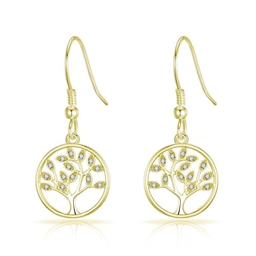 Image of Philip Jones 18k Gold Plated Tree of Life Drop Earrings Created with Crystals from Zircondia®