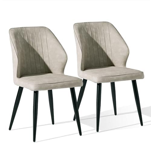 Image of CLIPOP Dining Chair Set of 2 Faux Leather Upholstered Kitchen Chair with Padded Back and Metal Legs, Danforth Dining Room Chairs for Living Room Lounge, Cream