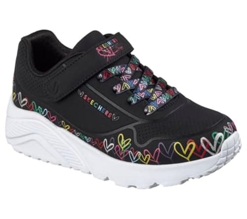 Image of Skechers Girl's Uno Lite Heart Craze Sneakers, Black Synthetic/Multi Trim, 9.5 UK Child