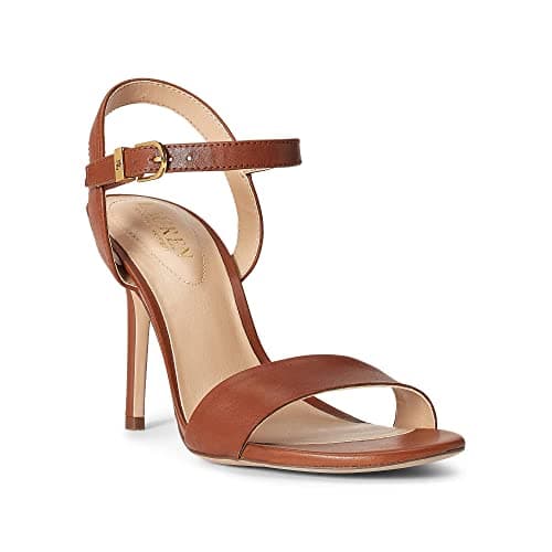 Image of Lauren Ralph Lauren Women's Gwen Burnished Leather Sandal, Brown, 4.5 UK