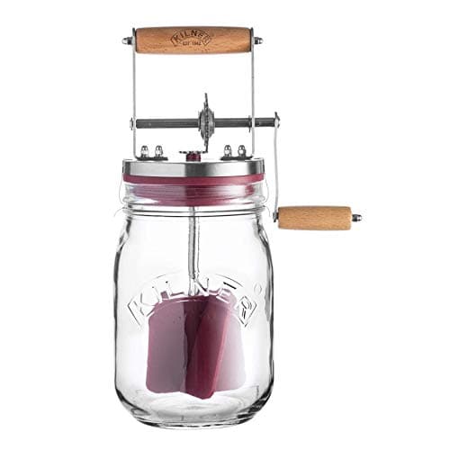 Image of Kilner 0025.348 Butter Barrel with Rotating Crank Made of Glass, Stainless Steel and Wood in Silver/Dark Red/Brown, 1 Litre